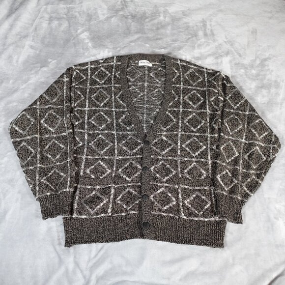 Vintage Career Club Geometric Cardigan Sweater Mens Large Grandpa Style Knit 90s - Picture 1 of 8